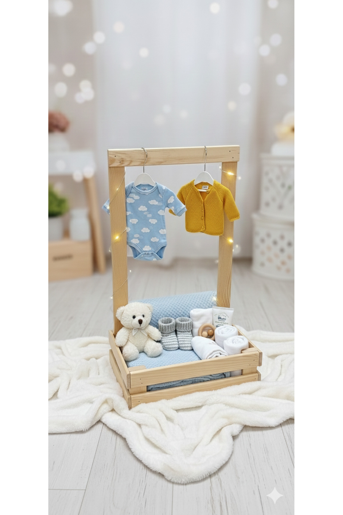 Tahta Dizayn Ahşap Yenidoğan Bebek Hediye Sepeti – İsimli Tasarım - Baby Shower fotoğrafı 6 (önizleme)