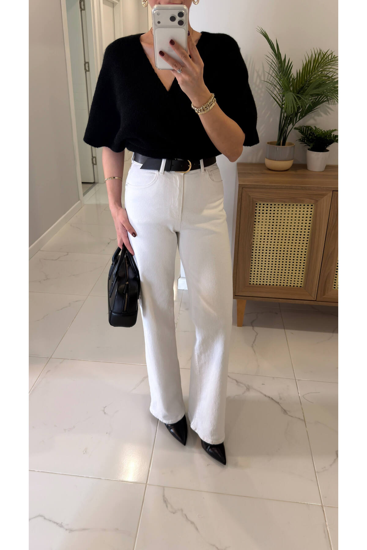 BİRCANÇİL  Zored Beyaz Kemerli Wıde Leg Jean - Görsel 2