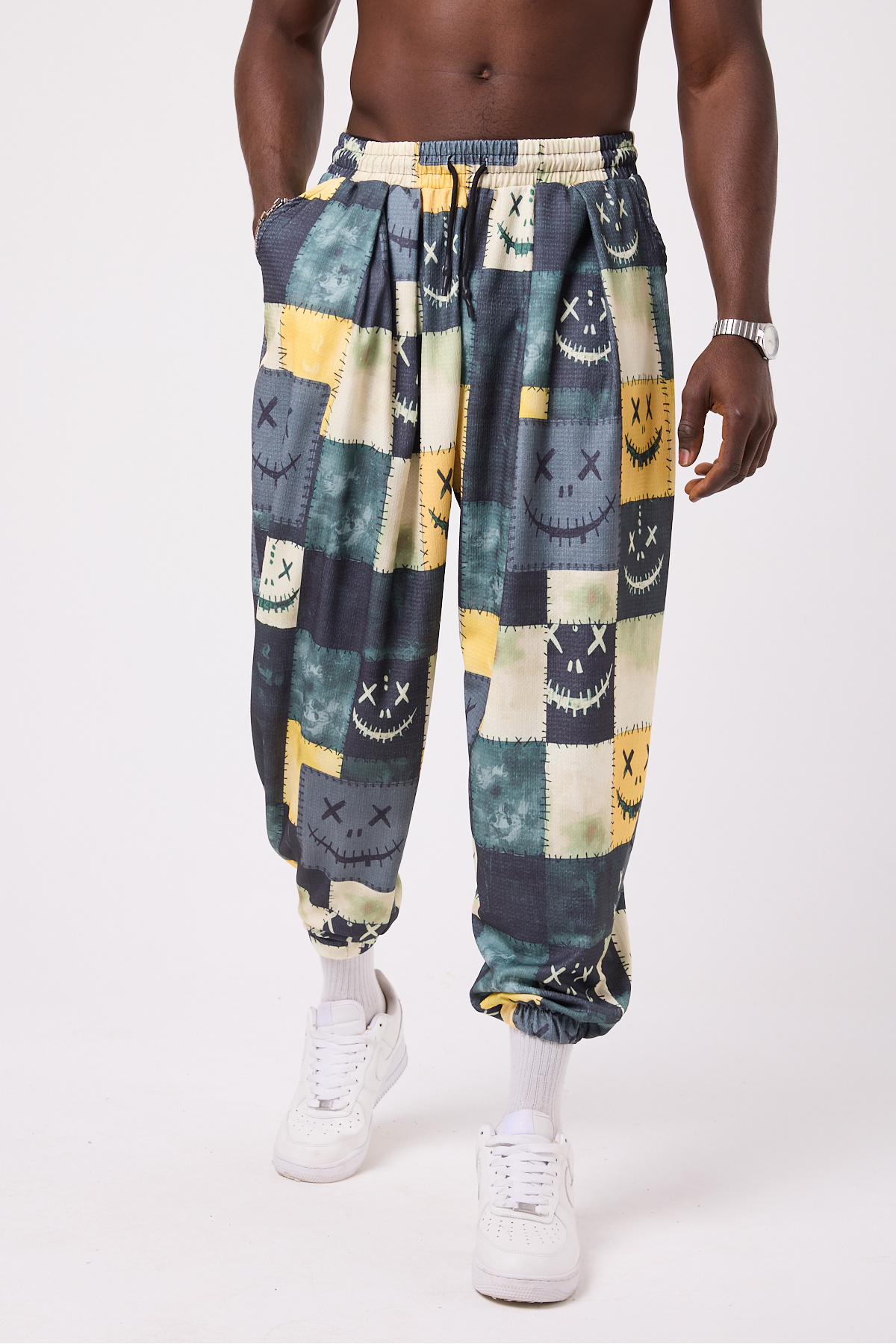 Unisex Sokak Tarzı Baskılı Bürümcük Spor Şalvar Pantolon — زرد TY-1014
