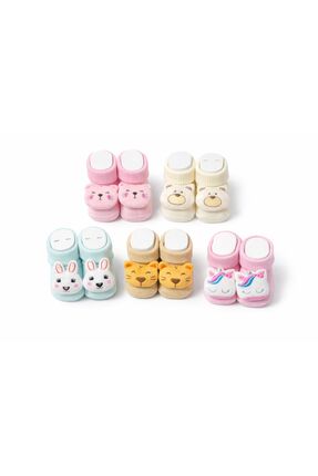 Akface 5 ÇİFT Oyuncaklı Yenidoğan kız Bebek Çorabı 0-6 Ay ( manken ayak dahil...