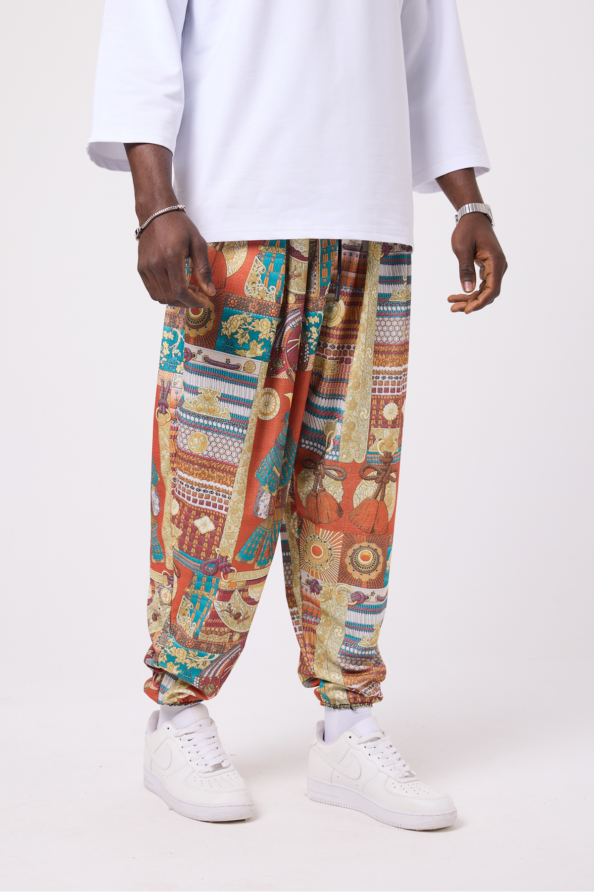 Unisex Sokak Tarzı Baskılı Bürümcük Spor Şalvar Pantolon — نارنجی TY-1014 — تصویر 3 از 4