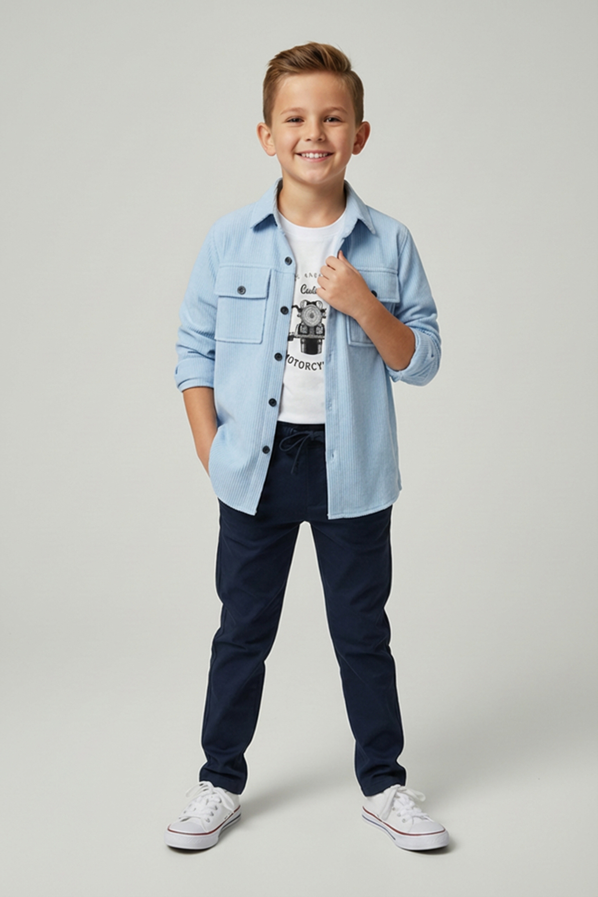 Boys' 3-Piece Set (Lycra Ribbed Shirt, T-Shirt and Elastic Waist Drawstring Pants) Baby Blue