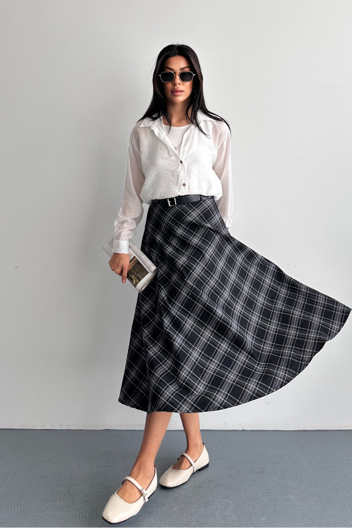 macharel jeans A-Form Yeni Sezon Kemerli Etek