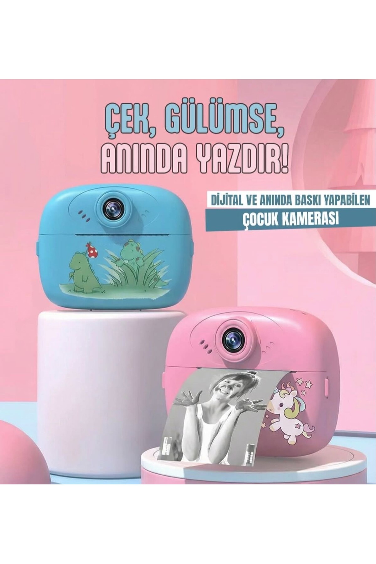 LEERFEI Çift Kameralı Dijital Çocuk Fotoğraf Makinesi Baskı Özellikli