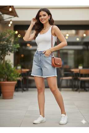 FEELYNG mavi denim şort