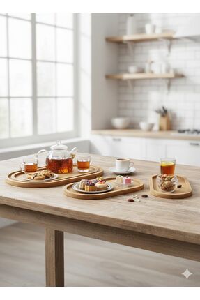 Store Ahşap Oval Sunum Tepsisi 3 lü Set