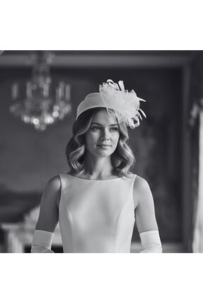 Lily and Bride Hasır Tüylü Gelin Saç Aksesuarı Nikah Nişan Düğün Şapkası Beya...