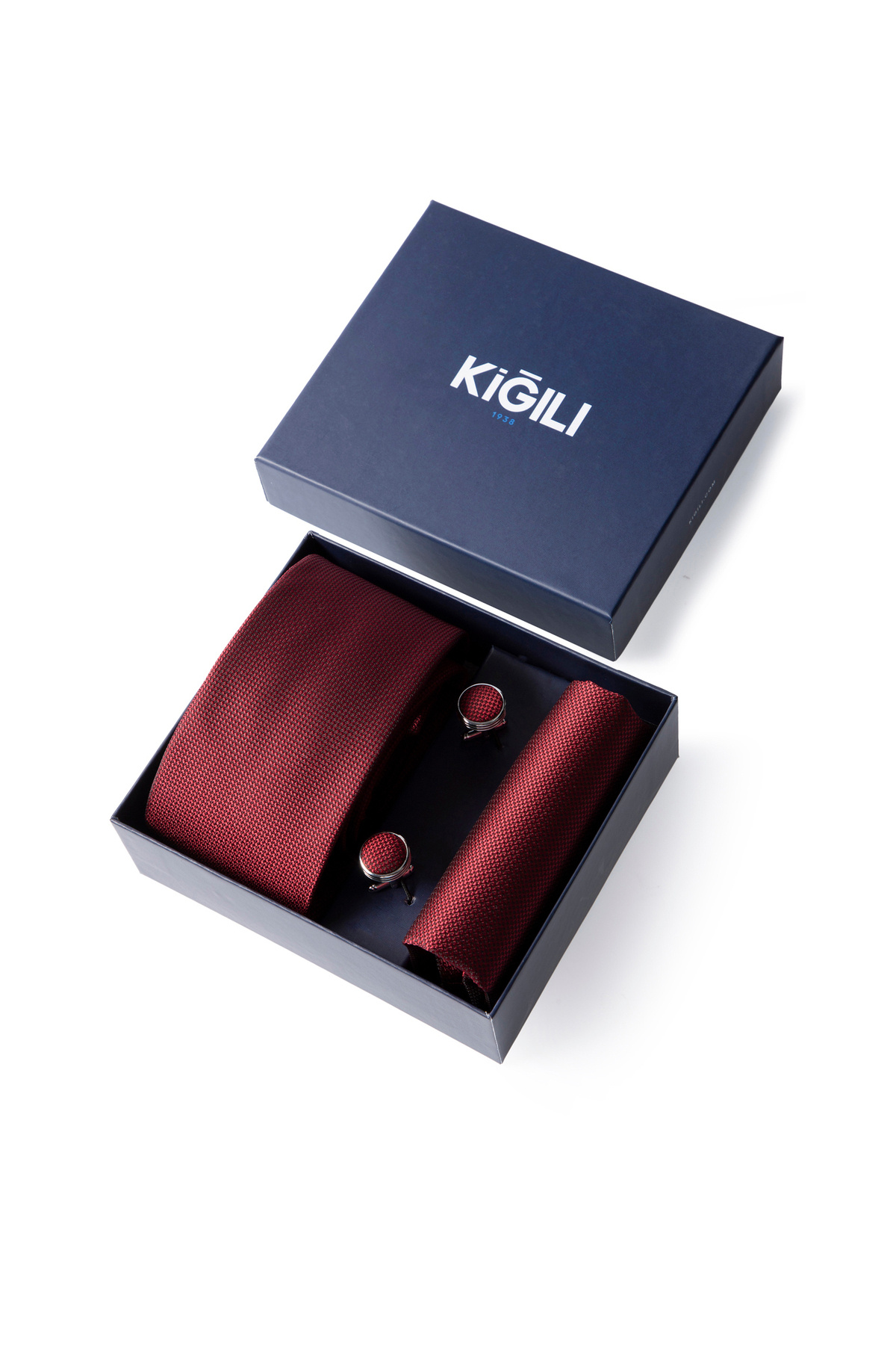 Kiğılı  3'lü Desenli Kravat & Mendil & Kol Düğmesi Hediye Kutulu Set