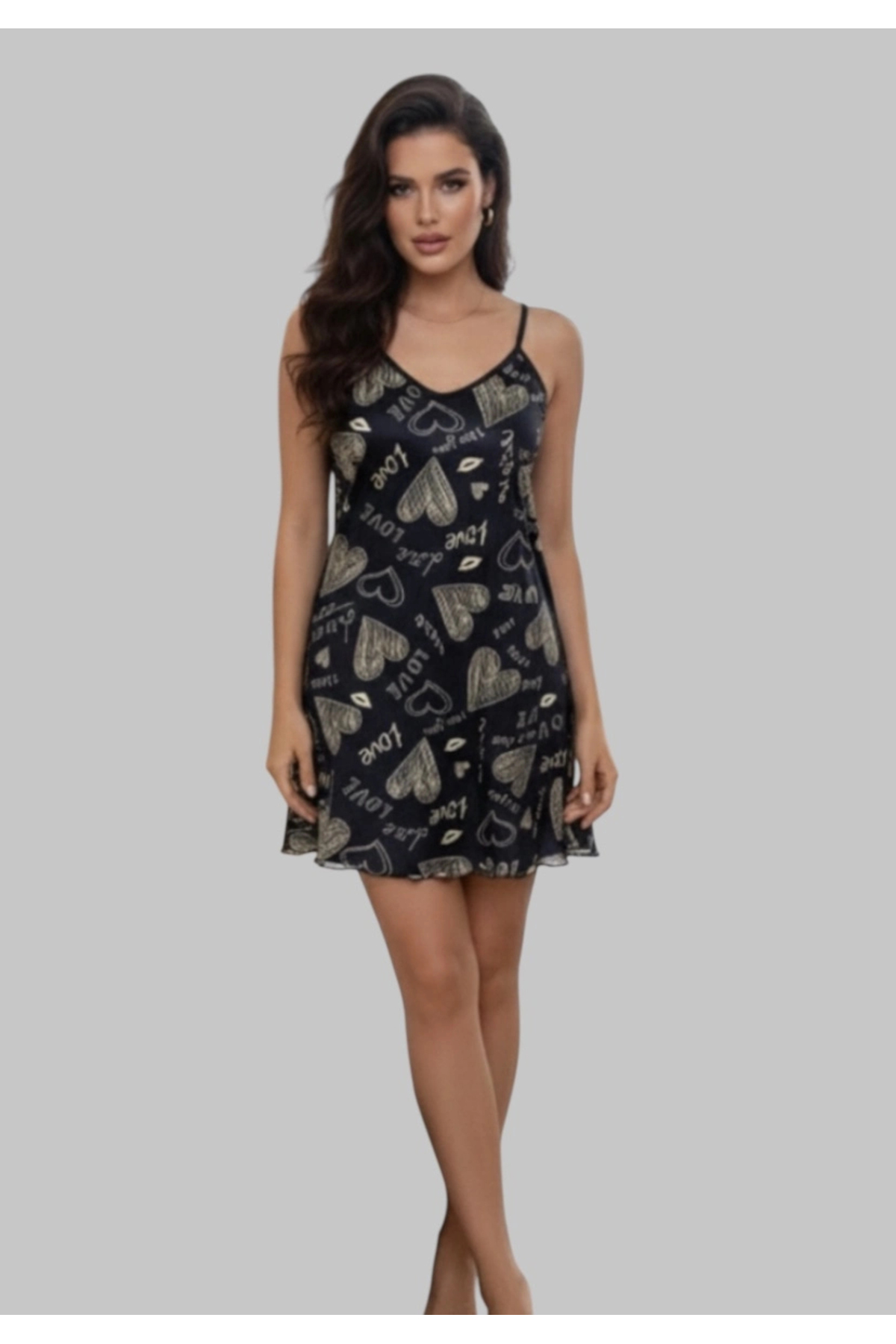 Jessica Dafer Litila Örme Kalp desen Gecelik Tasarım