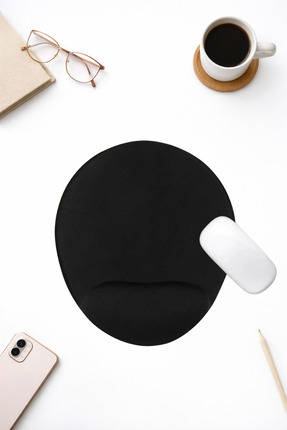 BLS Ergonomik Bilek Destekli Yuvarlak Siyah Rahat Konforlu Mouse Pad, Ev,Ofis...