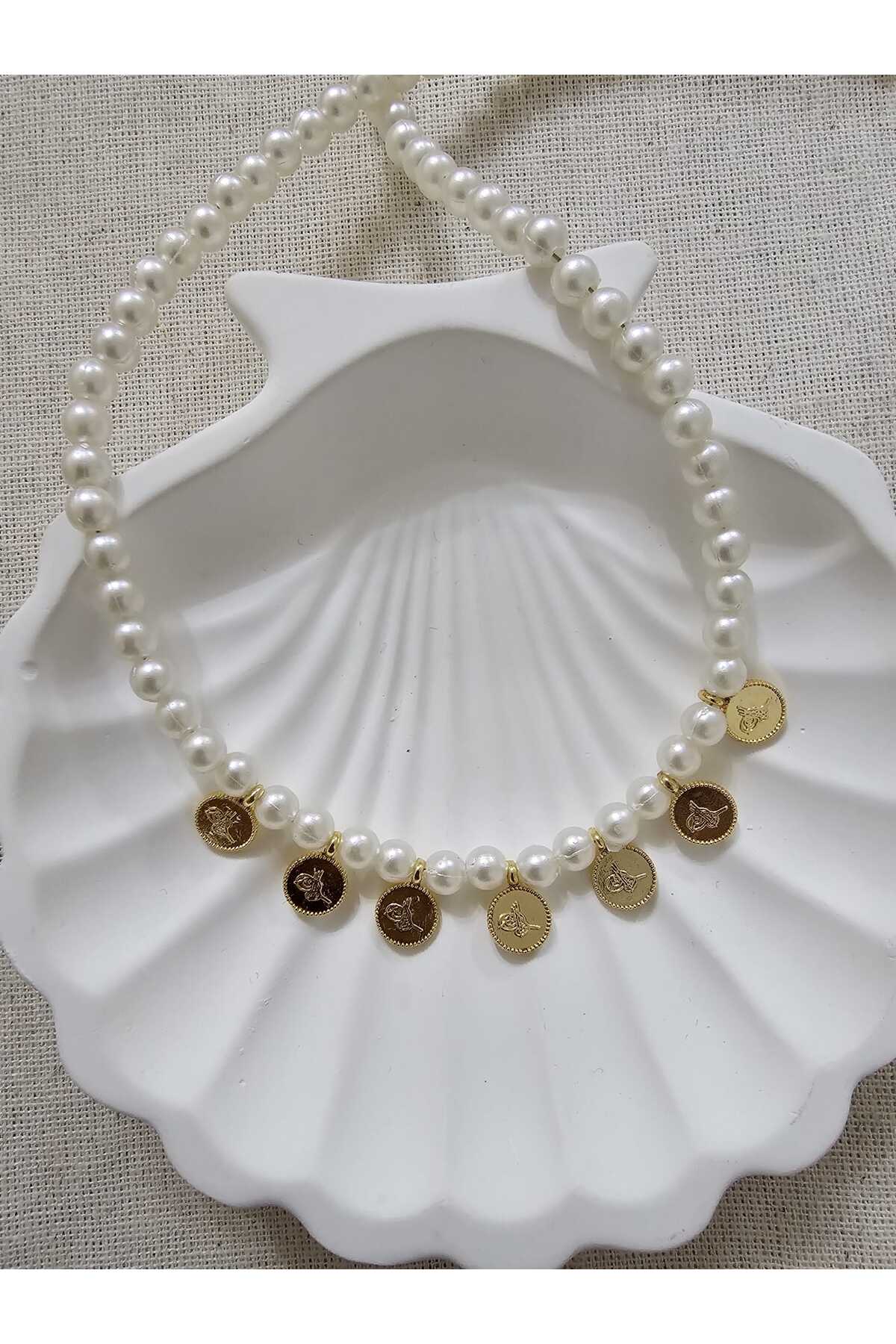 SİBEL AKSESUAR Sequin Pearl Necklace 45 cm- Trendyol