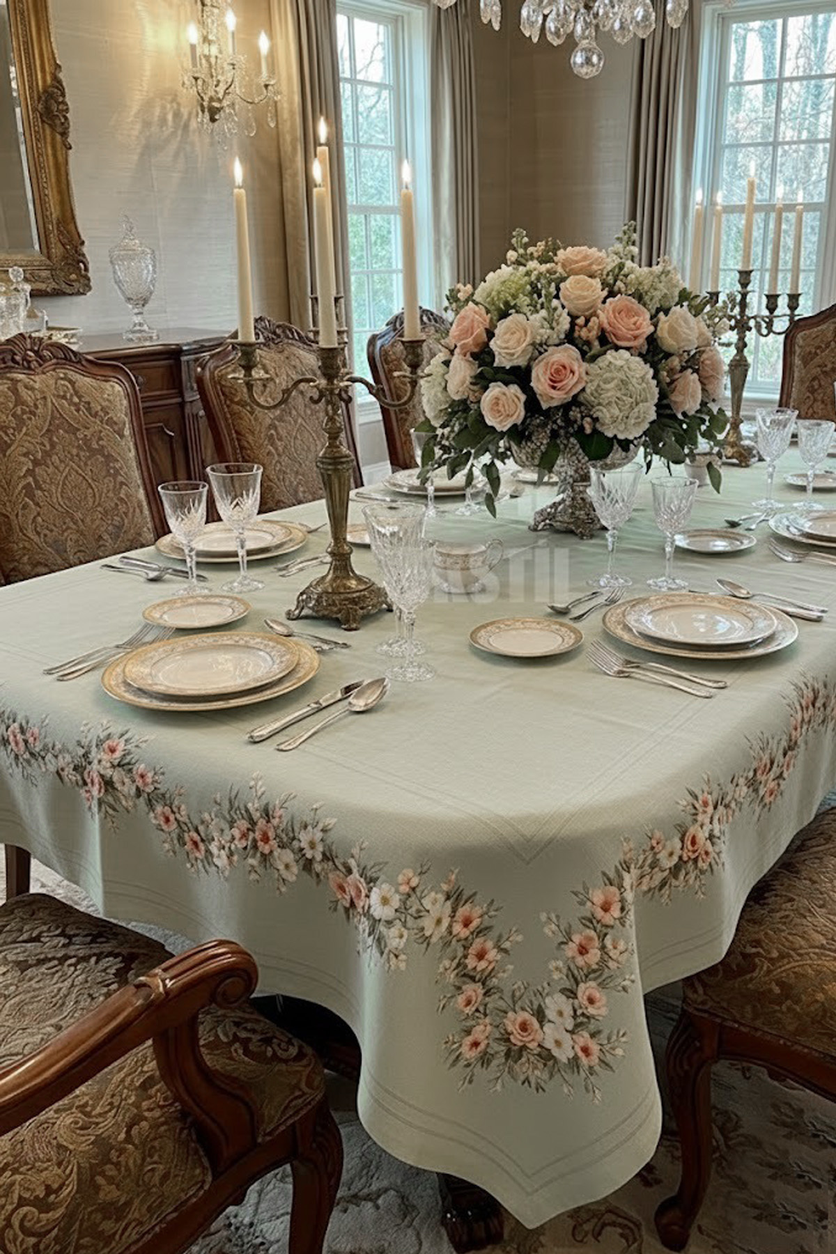 Tablecloth, Digital Printed Cross Stitch Single Tablecloth, Patterned Stain Resistant 120x160cm Tablecloth