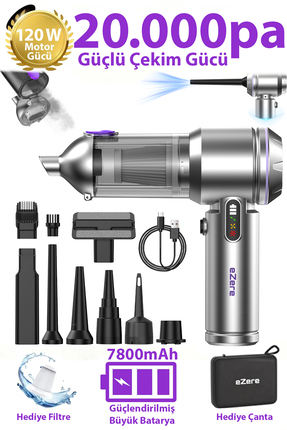 EZERE Vacpro 20000pa Güçlü Dijital Göstergeli Vakumlu Kablosuz Üflemeli Mini ...