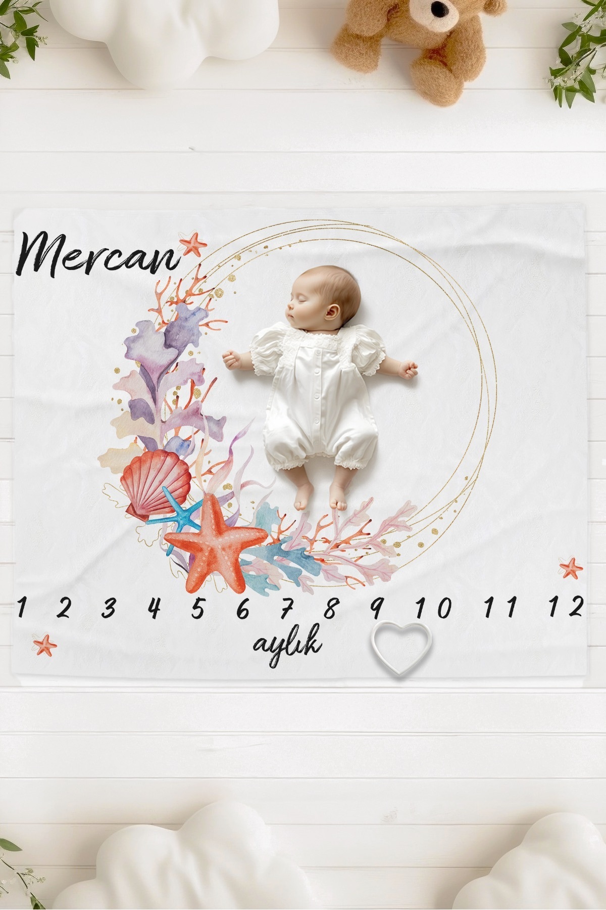 100% Cotton Name Only Baby Photo Shooting Memorial Cover (120x100 cm) Seashell