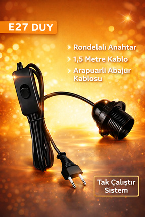 ZMR LUMIXA 1 ADET SEYYAR FİŞLİ E27 DUYLU 1,5 METRE ARAPUARLI KABLO (AMPUL HAR...