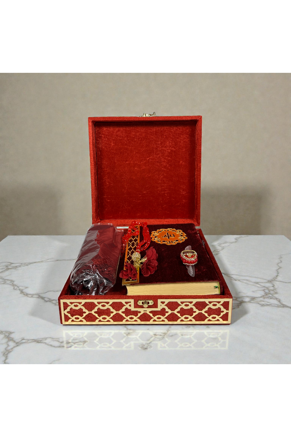 Dowry Islamic Gift Set with Special Design Box – Prayer Scarf Rosary Zikirmatik