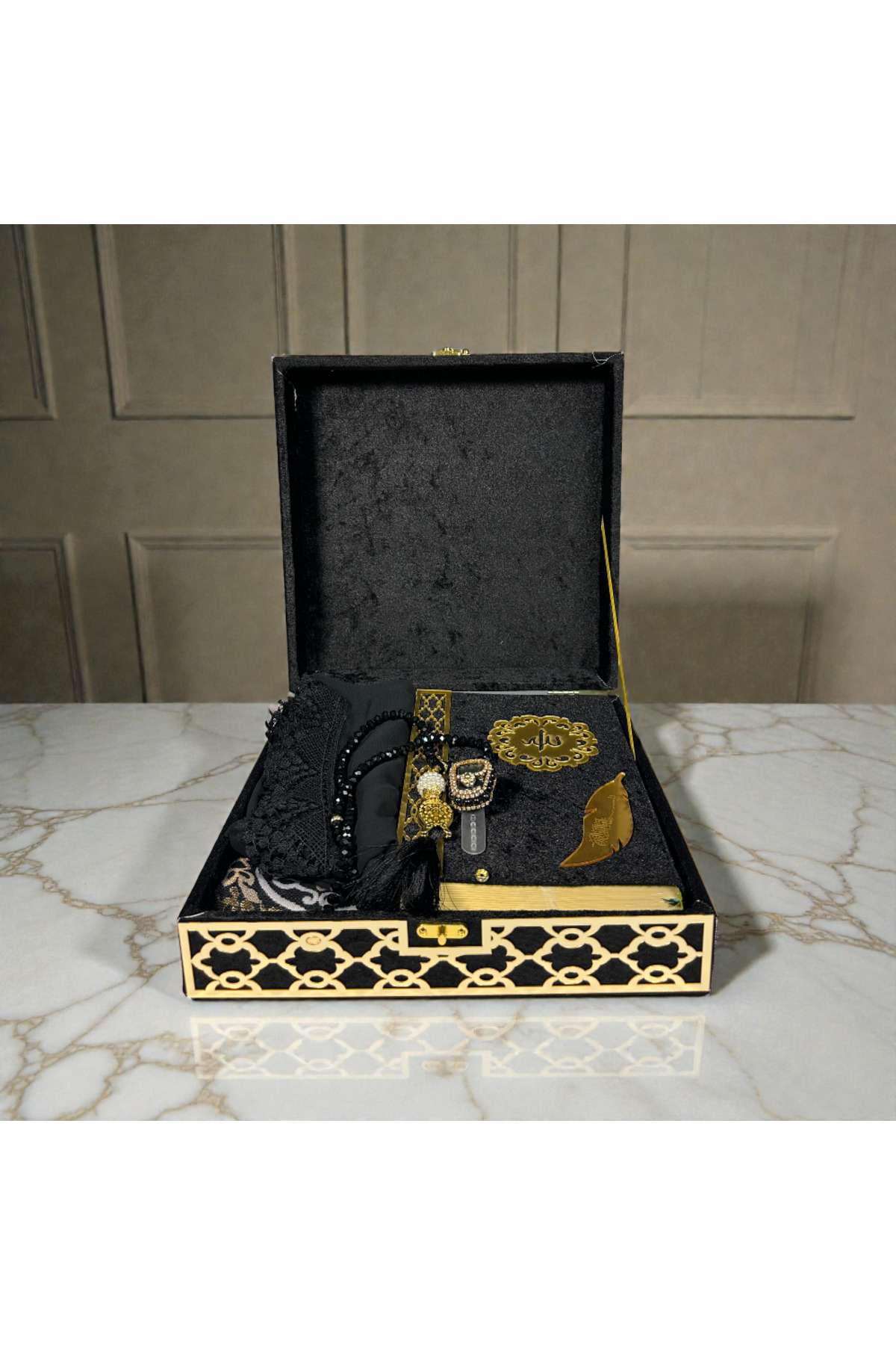 Dowry Islamic Gift Set with Special Design Box – Prayer Scarf Rosary Zikirmatik