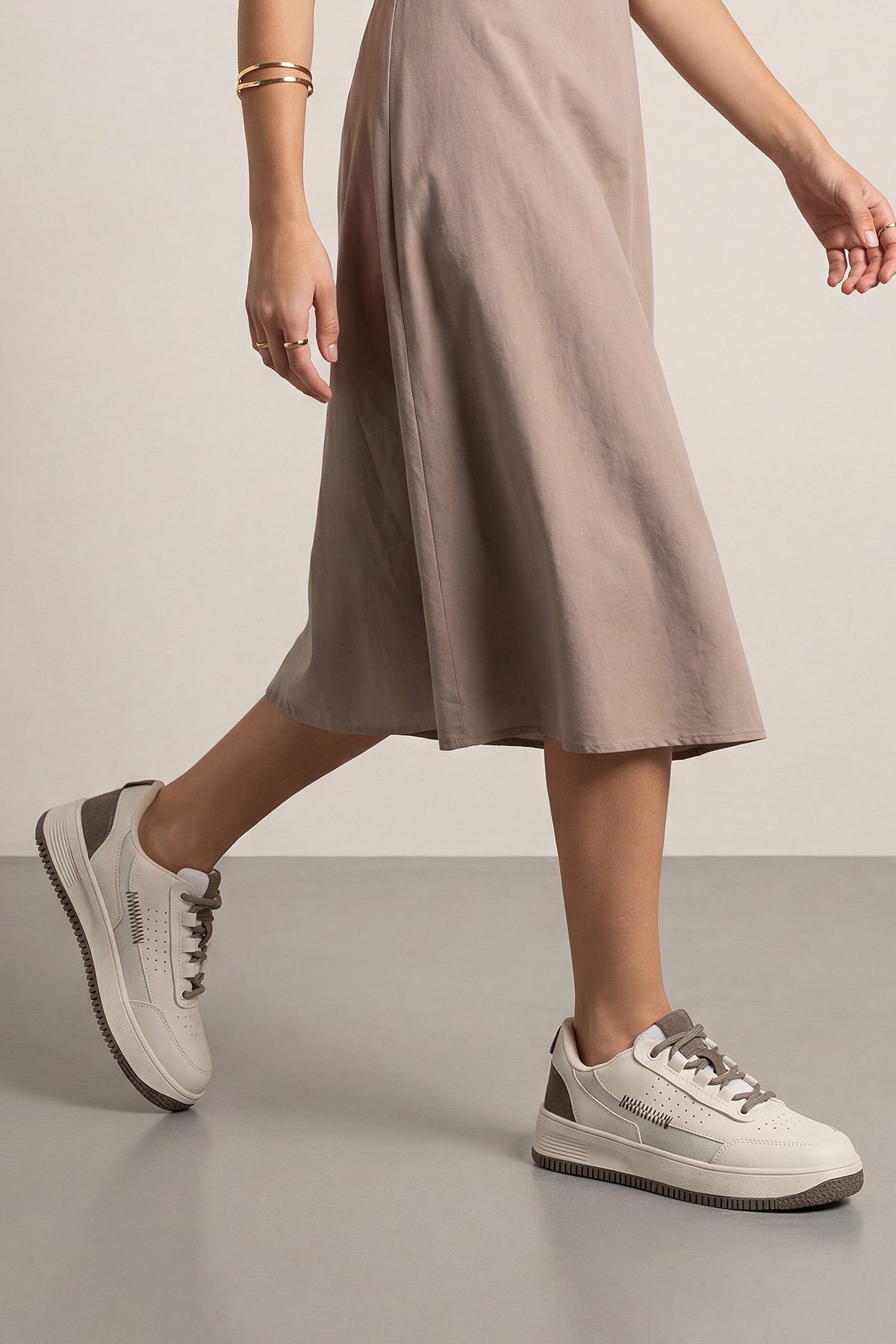 Marjin  Kadın Sneaker Yüksek Taban Spor Ayakkabı Loske Ekru - Görsel 4