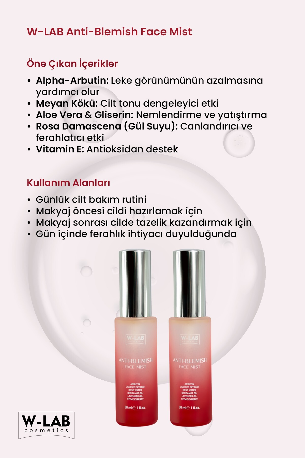 Anti-Blemish Face Mist , Leke Karşıtı ve Gözenek Sıkılaştırıcı Yüz Spreyi 30 — WLAB-U-374 — تصویر 3 از 5