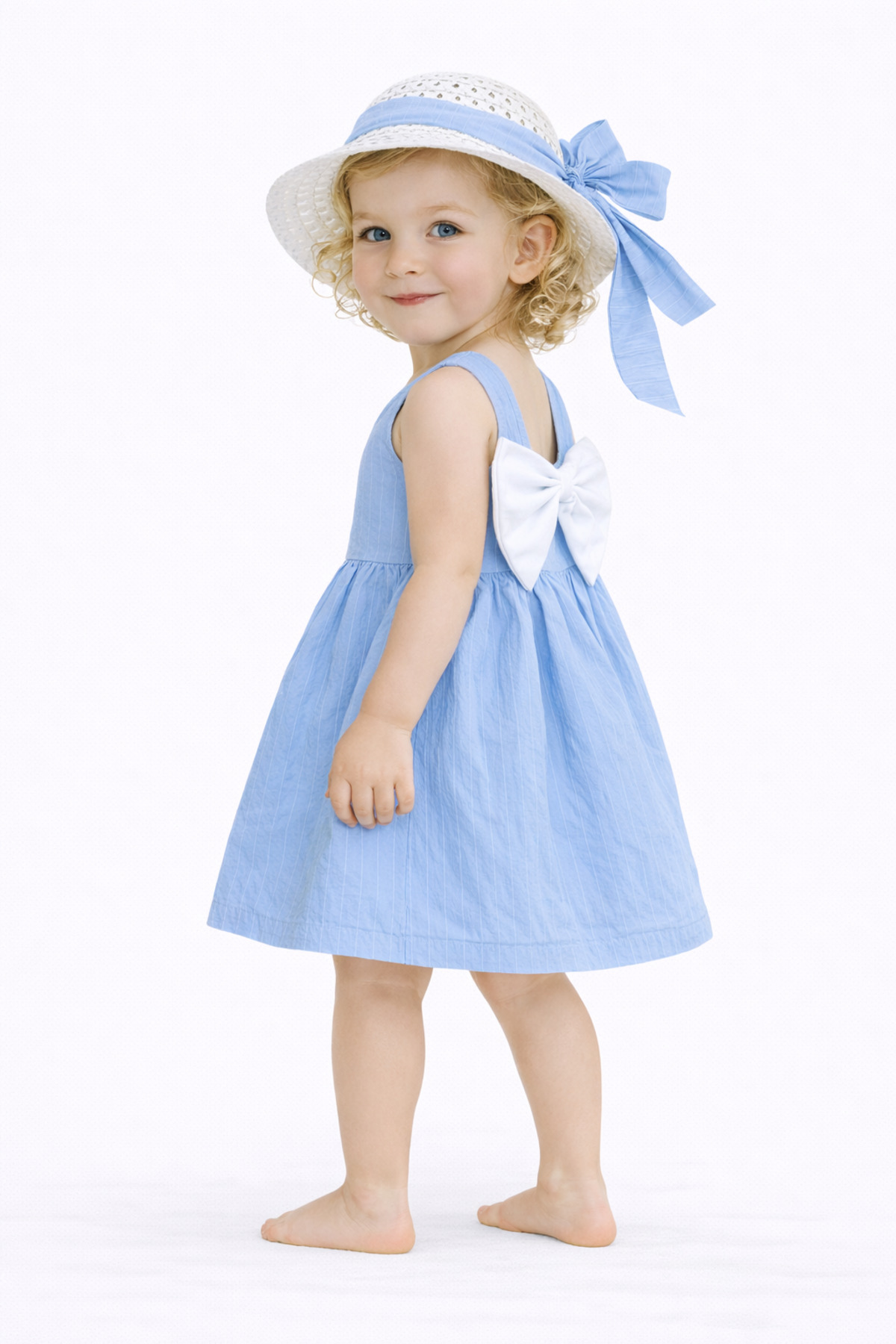 Chicsy Baby Tatlı Kız Bebek Yazlık Fiyonklu Şapkalı Pamuklu 2'li elbise fotoğrafı 7 (önizleme)