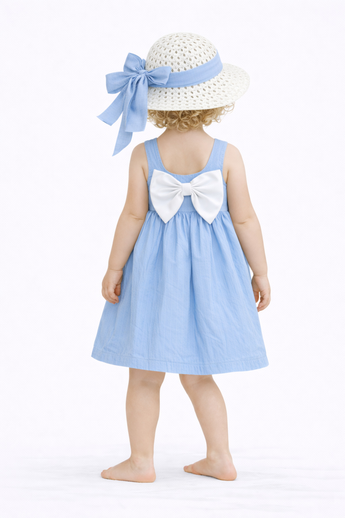 Chicsy Baby Tatlı Kız Bebek Yazlık Fiyonklu Şapkalı Pamuklu 2'li elbise fotoğrafı 2 (önizleme)
