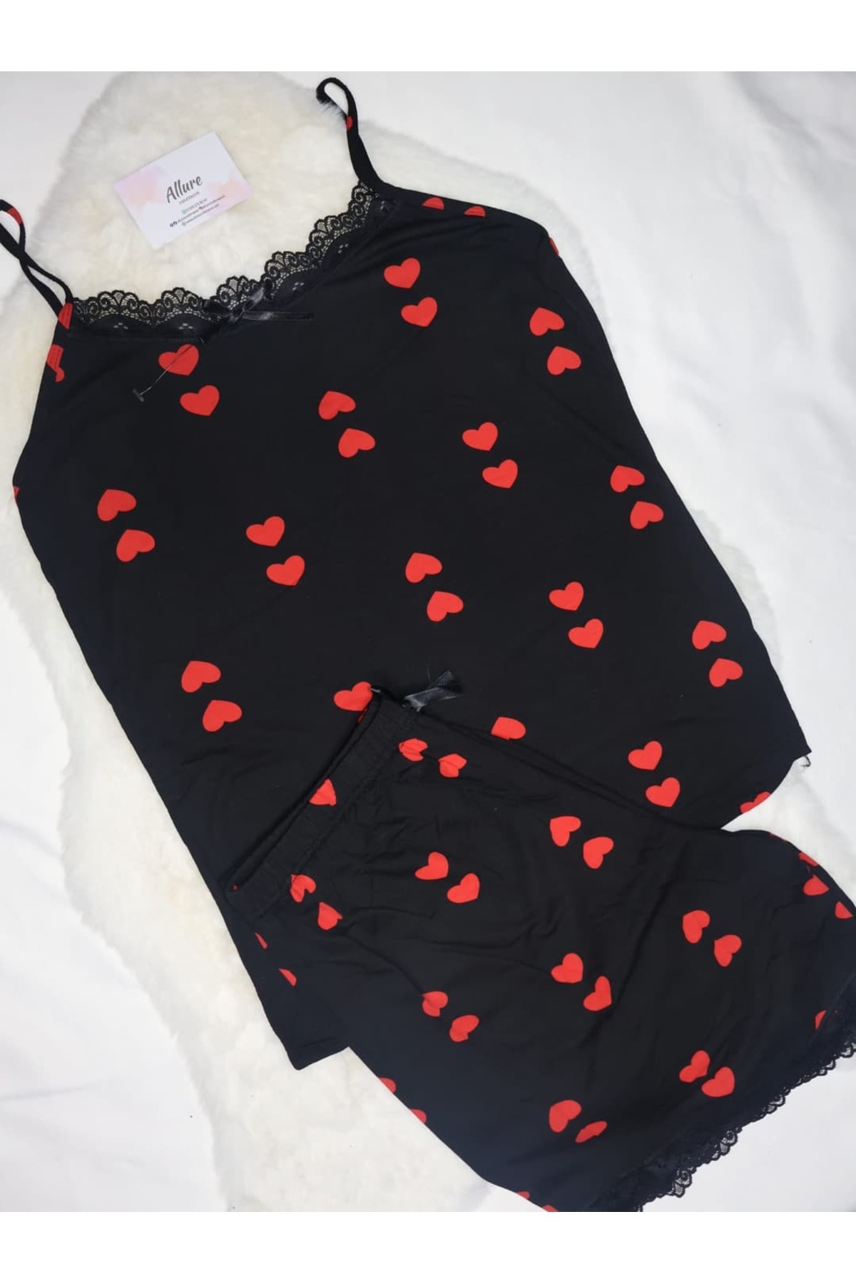 allure underwear Battal beden siyah kırmızı şortlu takım görsel 2