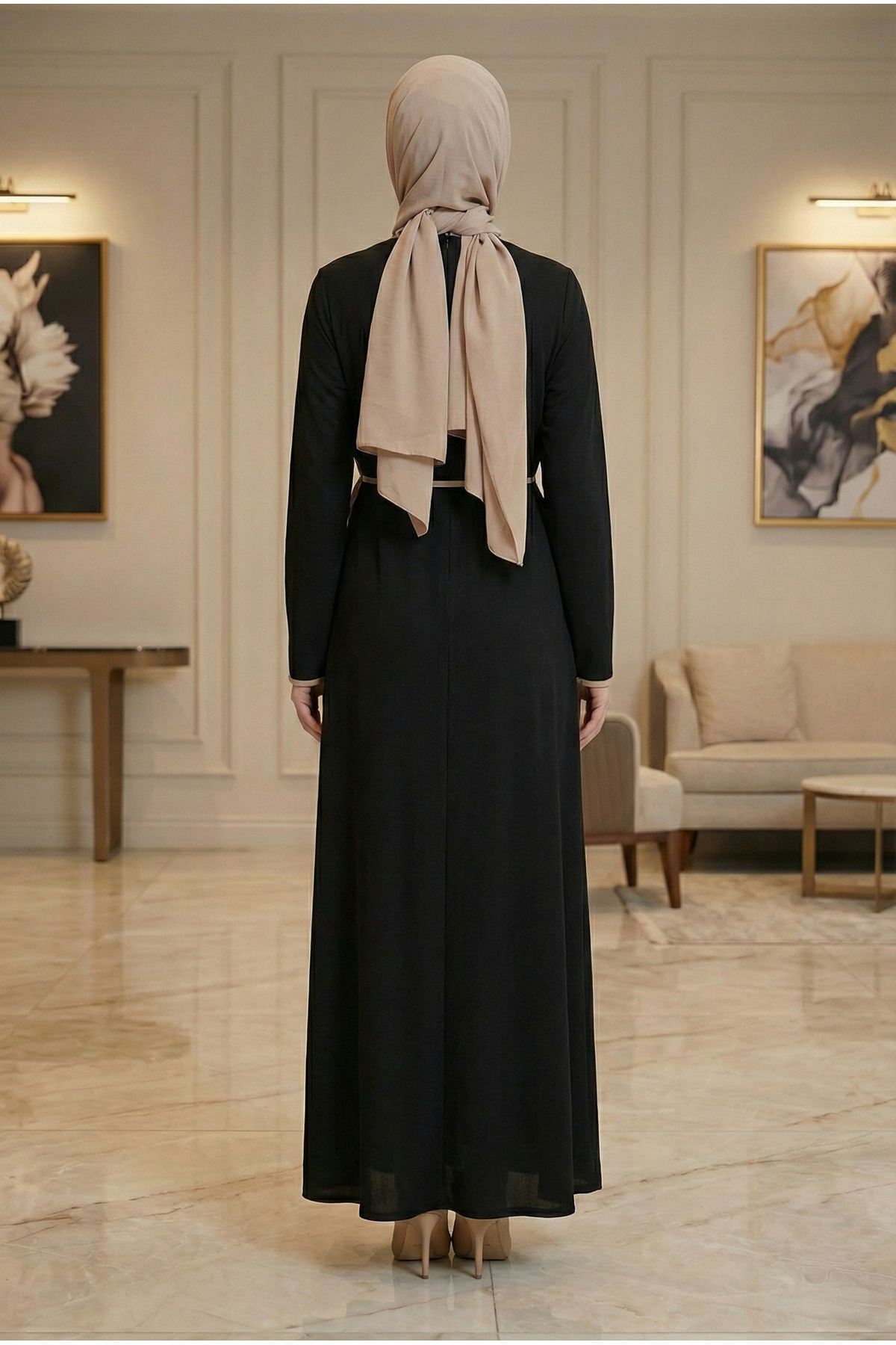 GIONA  Kadın Biyeli Siyah Namaz Elbisesi - Görsel 3