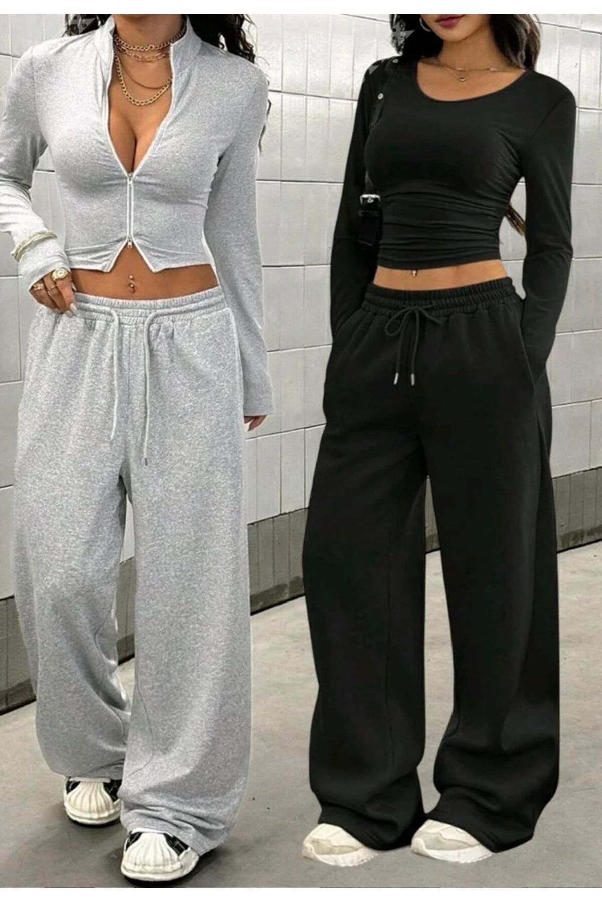 GERLAY  İki adet siyah gri düz paça eşofman altı