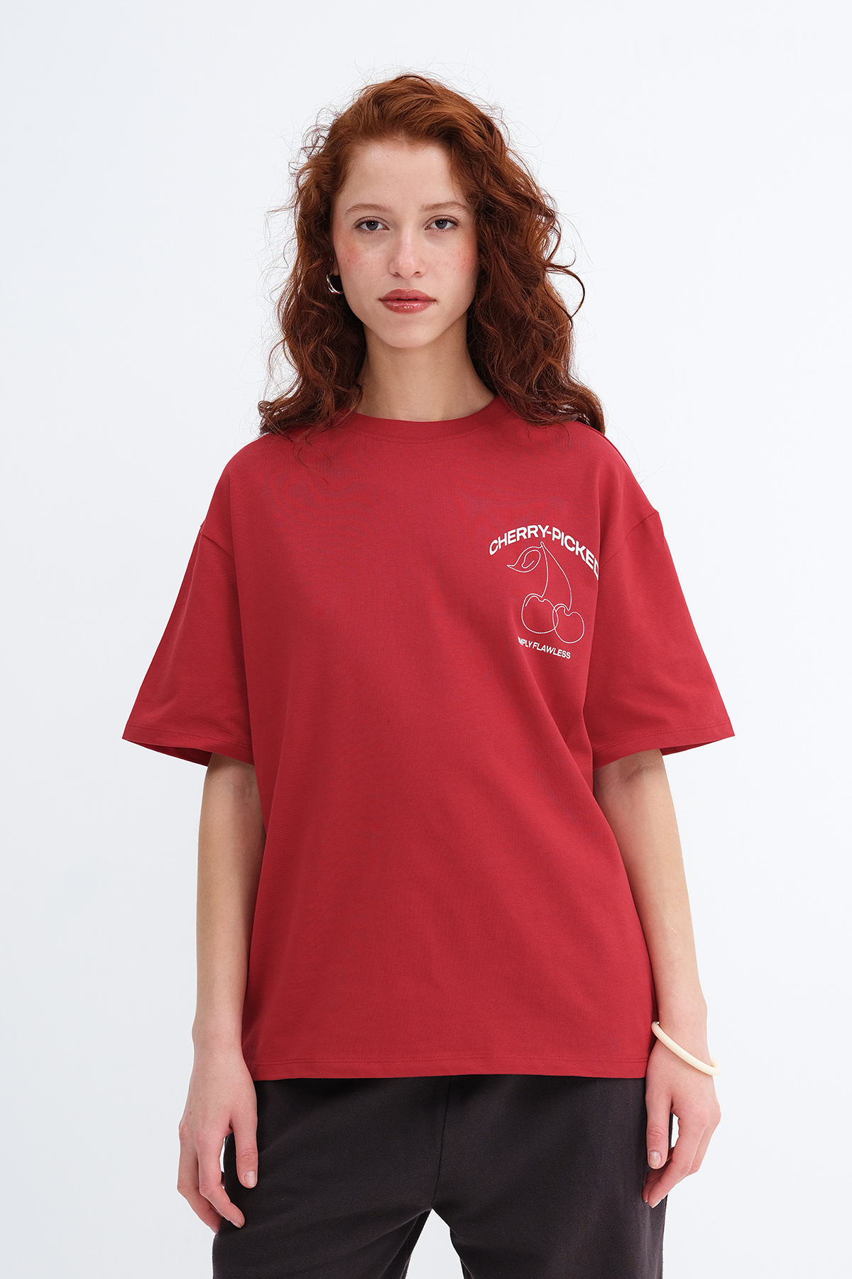 Addax Cherry Printed Thick T-Shirt P10480-K9- Trendyol