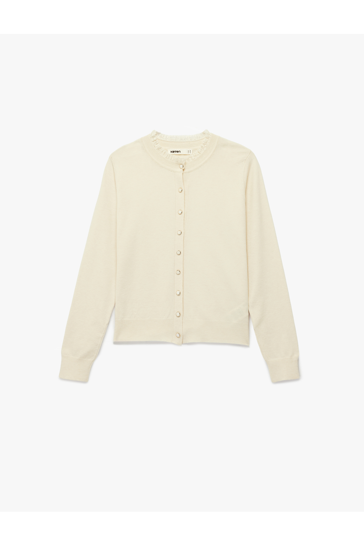 Koton  Uzun Kollu Dantel Detaylı Bisiklet Yaka Düğmeli Triko Hırka