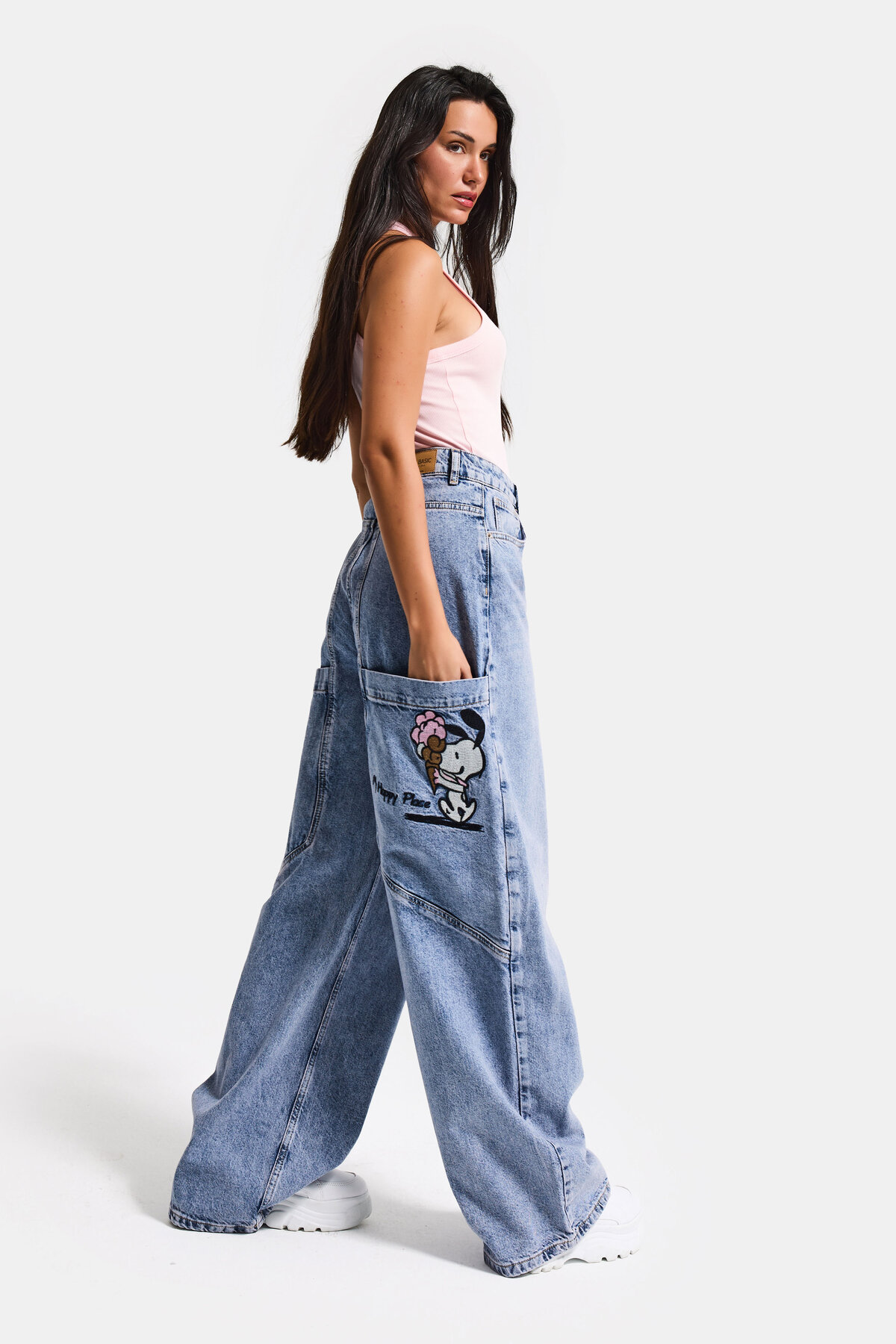 it's basic Kadın Kot Rengi 4s6-89 Mega Baggy Fit Nakış Detaylı Özel Tasarım Denim Jean