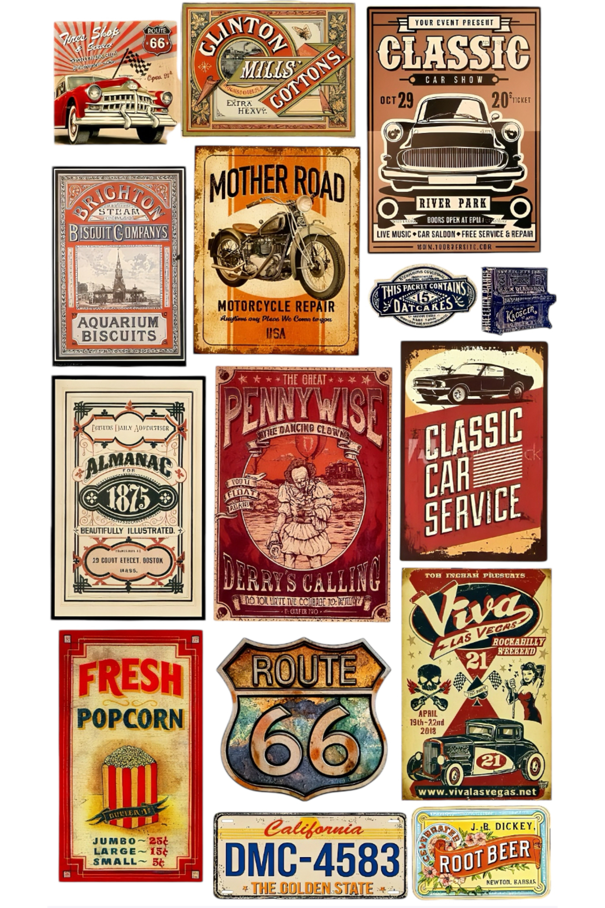 Limitless Design Vintage Route 66 Sticker Seti 22x30 cm – Retro
