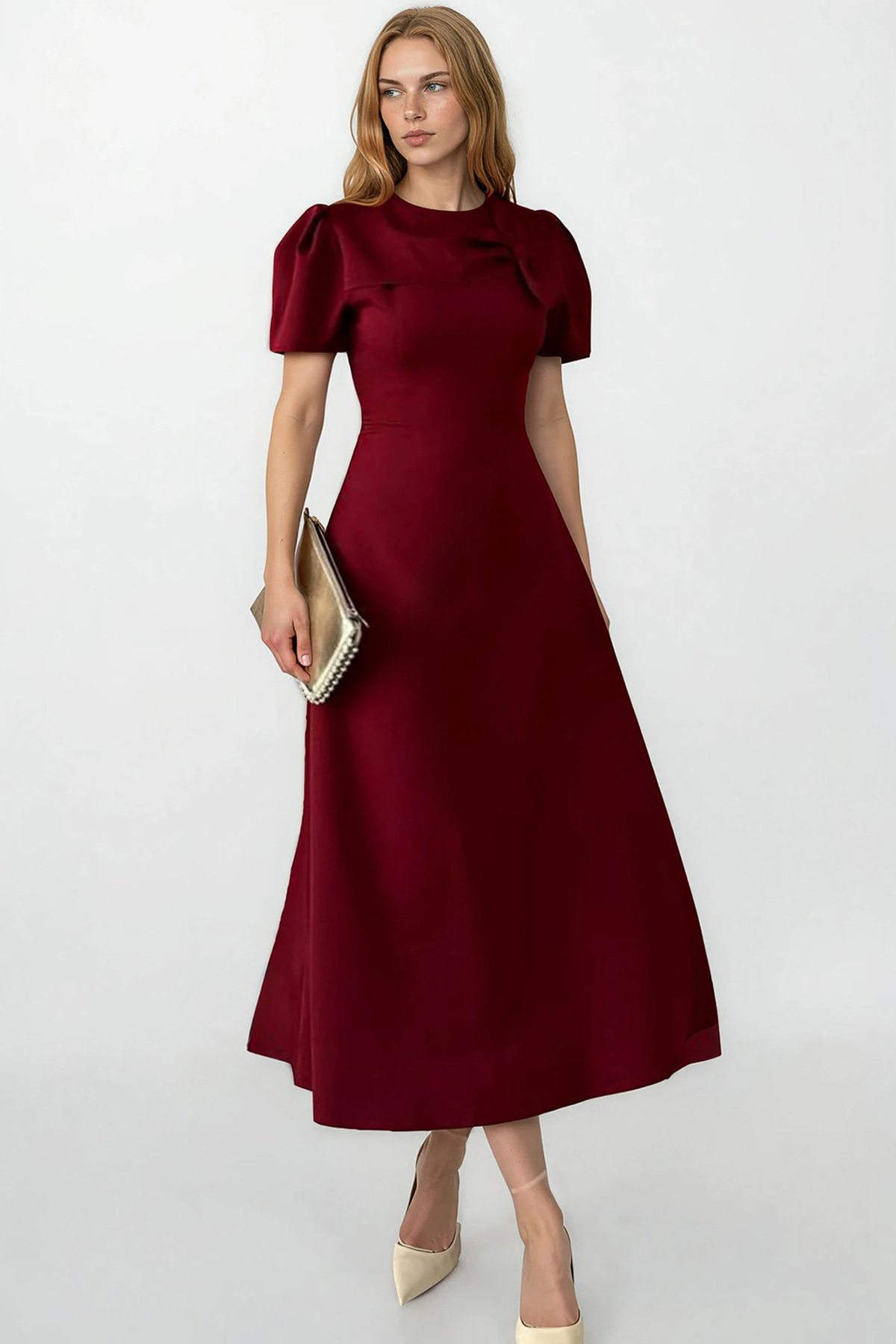 Trend Alaçatı Stili Burgundy Crew Neck Bow Designed Maxi Length Woven Dress ALC-X15304