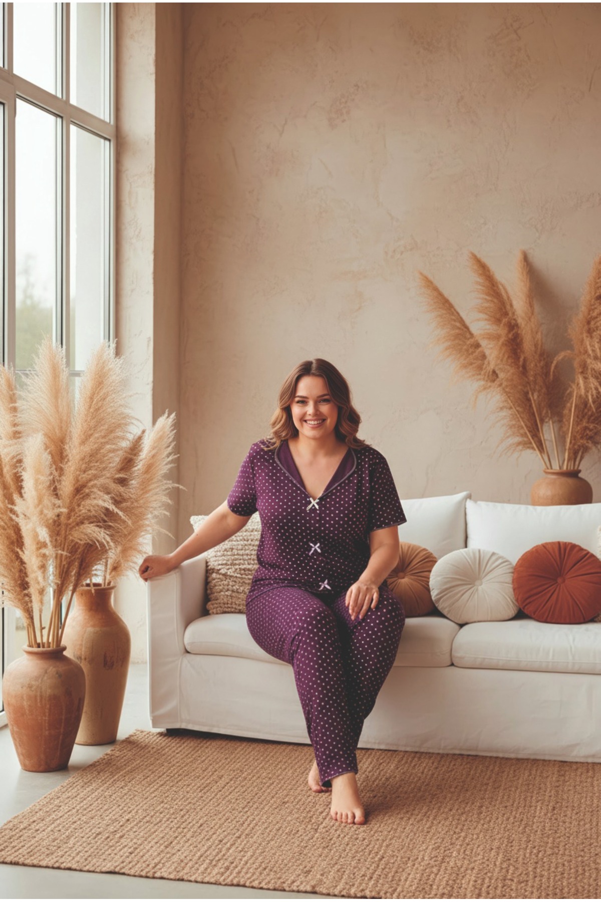 LİLA İÇ GİYİM  Battal Fiyonk Viskon Kısa Kol Pijama Takımı - Görsel 2