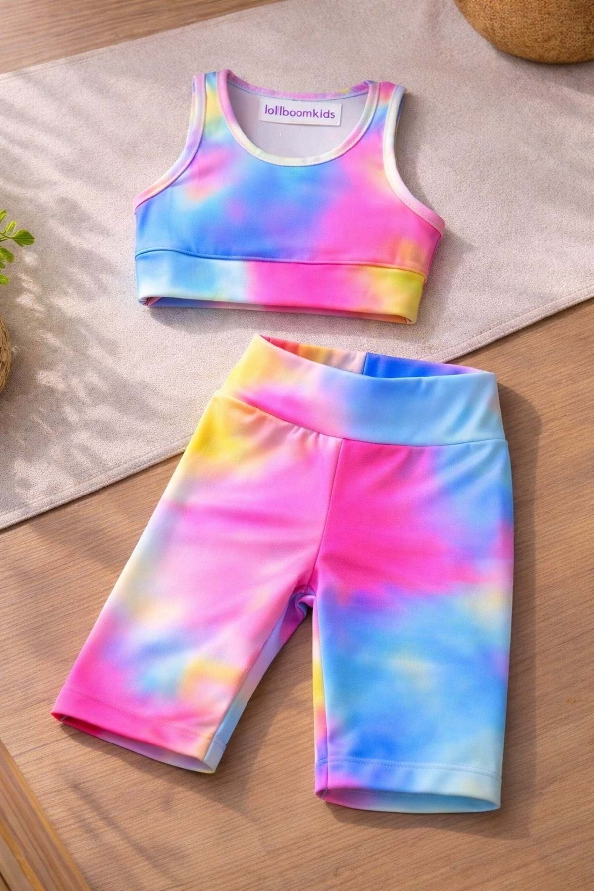 Girls Color POP Batik Pattern Sports Crop Bottom Top Set - MULTICOLOR - 5-6 YEARS OLD