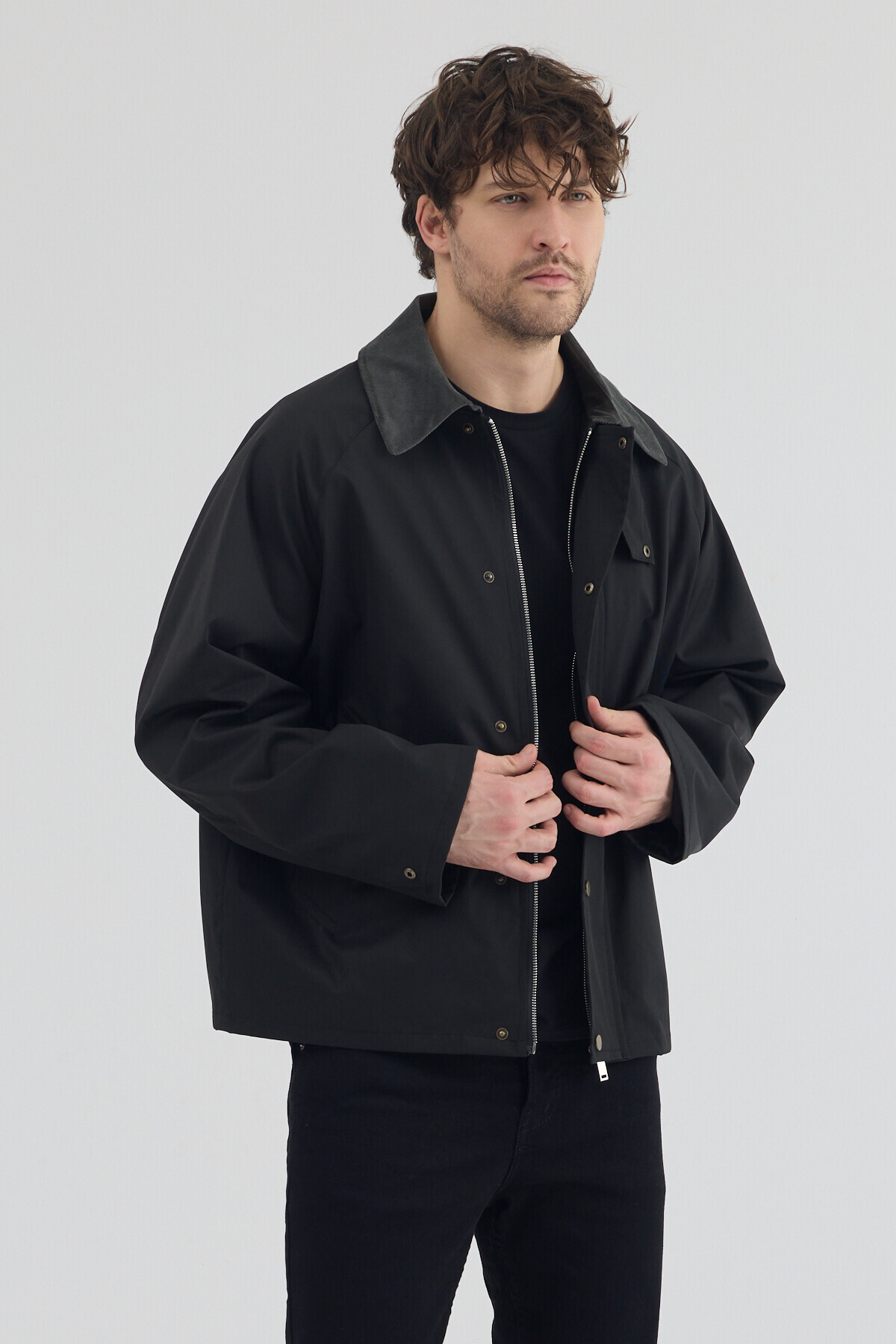 Stoncs  Erkek Siyah Kontrast Yakalı Oversize Ceket - Görsel 7