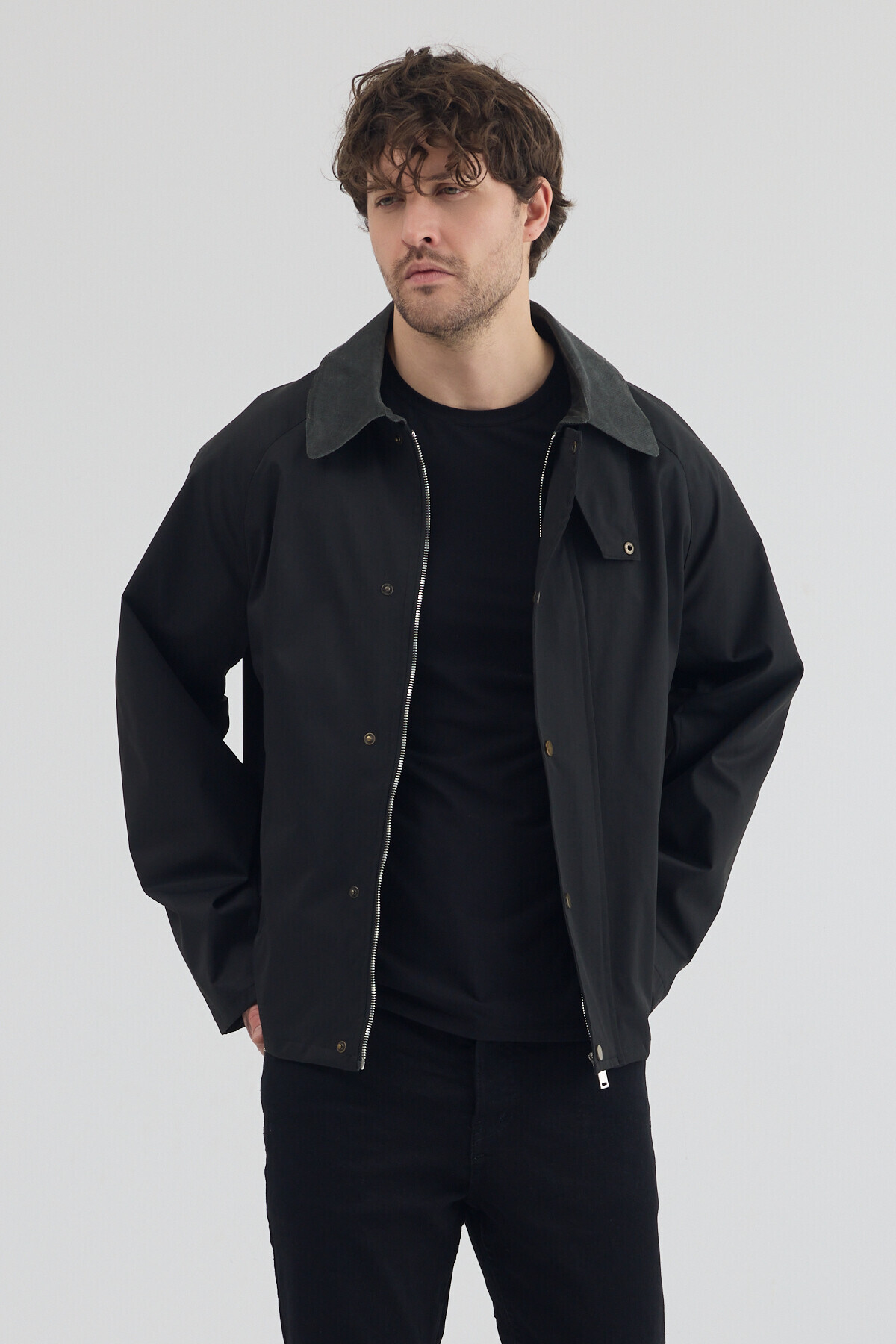 Stoncs  Erkek Siyah Kontrast Yakalı Oversize Ceket - Görsel 8
