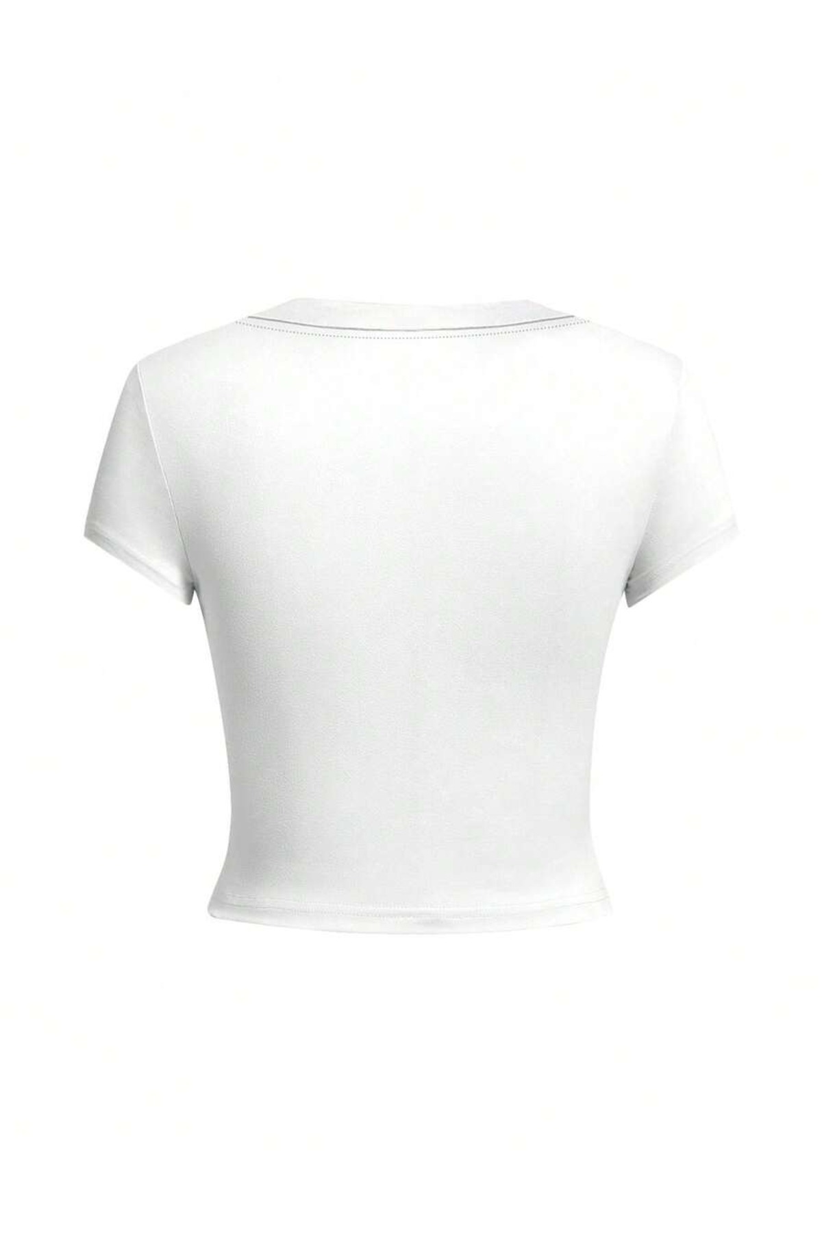 PALPİTO  Kadın Beyaz Simple Joy Baskılı Bisiklet Yaka Dar Crop Tshirt - Görsel 4