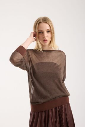 sumoda Kadın Kayık Yaka Transparan Bluz