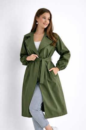 QUBERZ Kadın Oversize Trençkot Günlük Şık Balon Kol Belden Bağlamalı Su ve Rü...