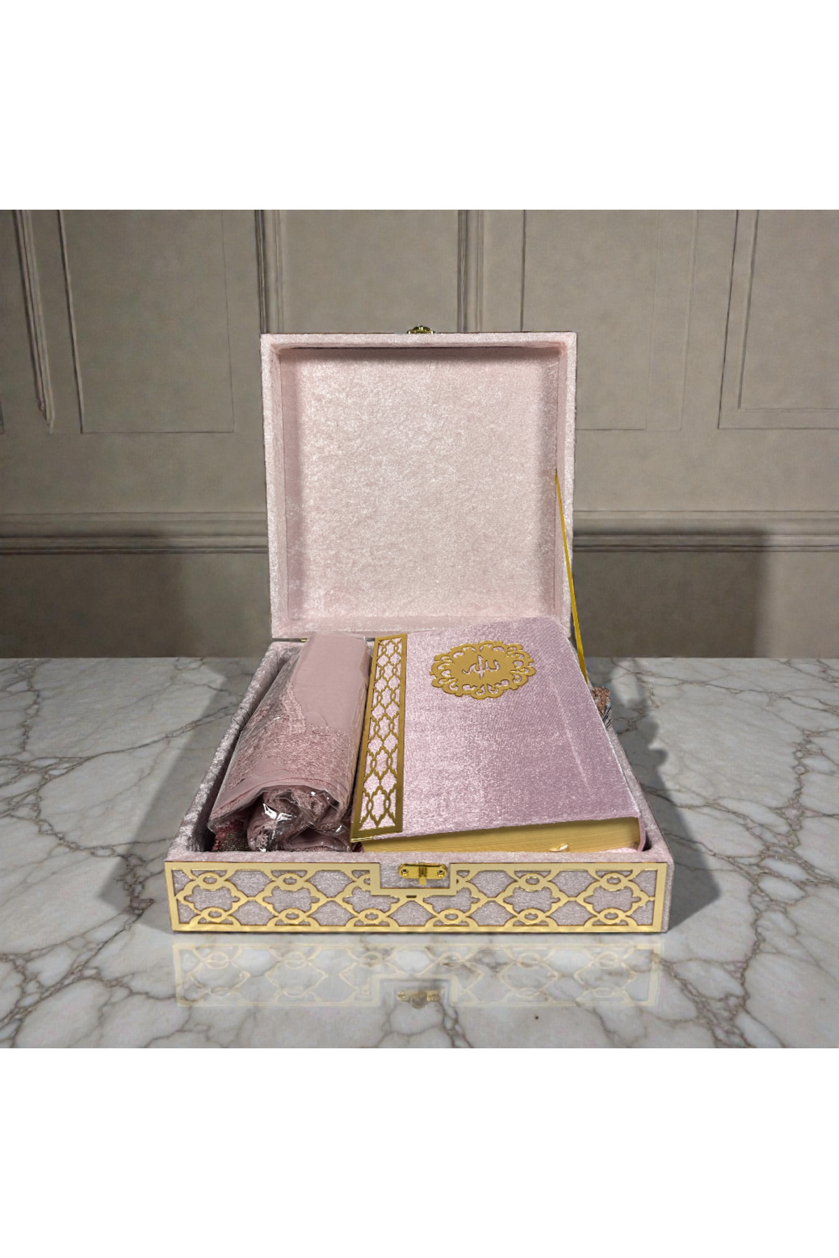 Dowry Islamic Gift Set with Special Design Box – Prayer Scarf Rosary Zikirmatik