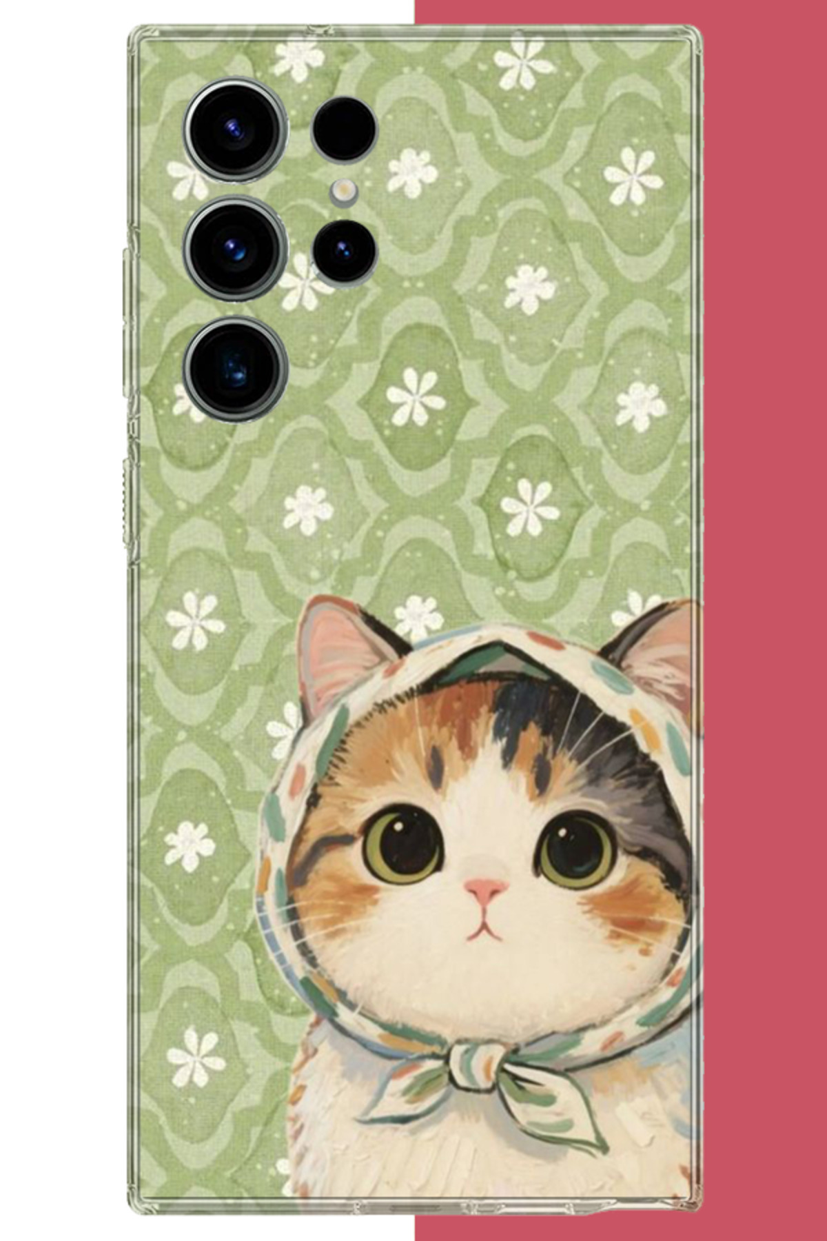 Samsung Galaxy S23 ULTRA Compatible green scarf cat UV Printed Silicone Case