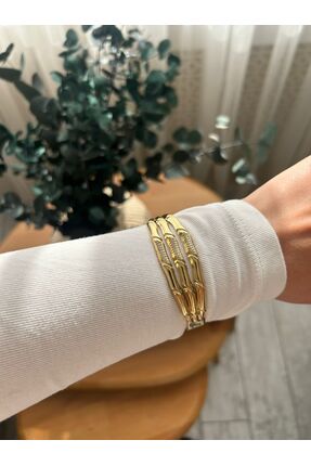 Floramour Çelik Üç Sıra Taşlı Kelepçe