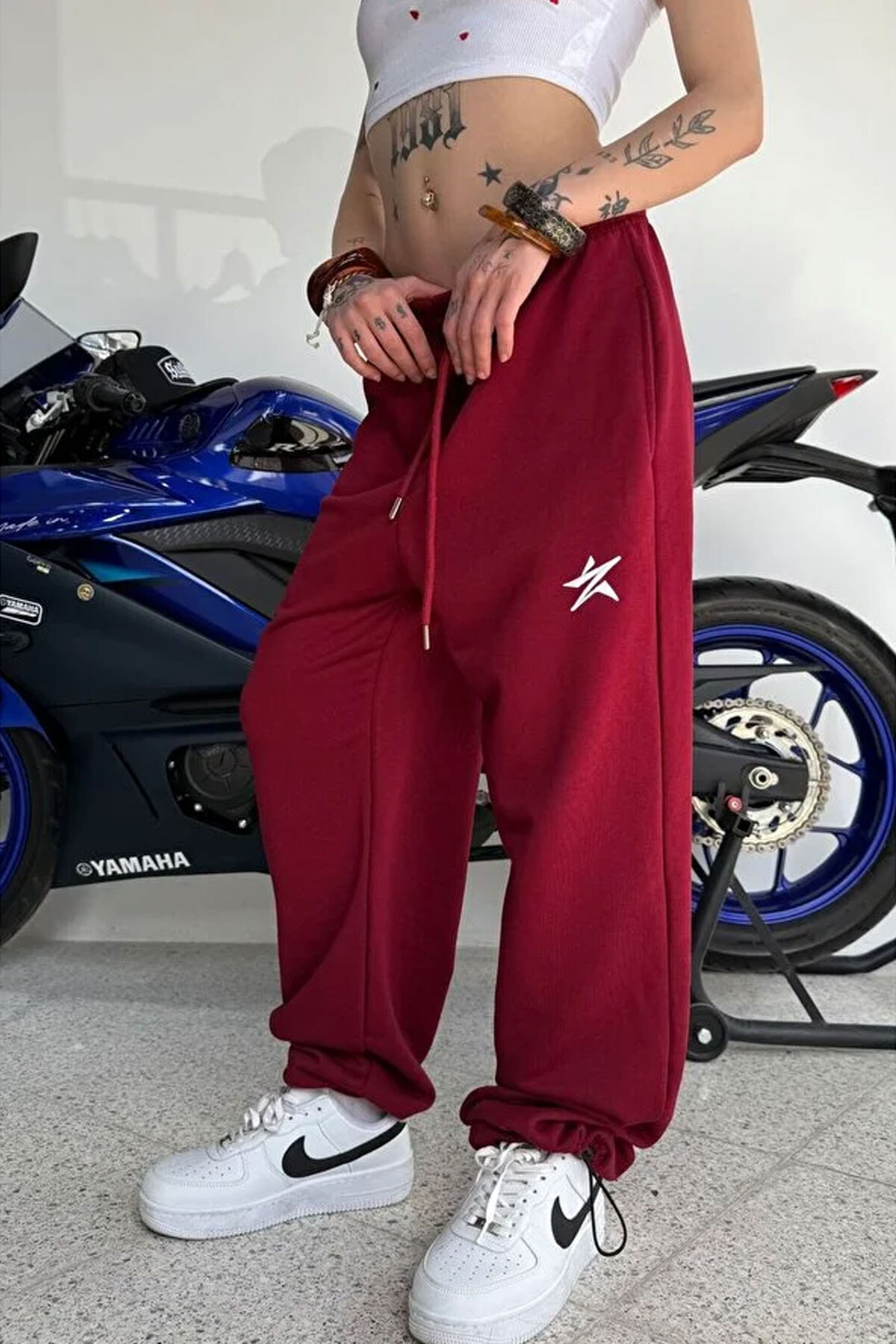 WEARTEX  Yıldız Baskılı Kışlık Kumaş Ayarlanabilir Paça Bol Eşofman Altı - Görsel 2