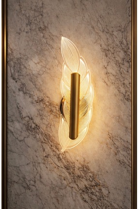 Buiva Pilli Aplik Yaprak Detaylı Kablosuz Duvar Aplik French Gold Kaplama