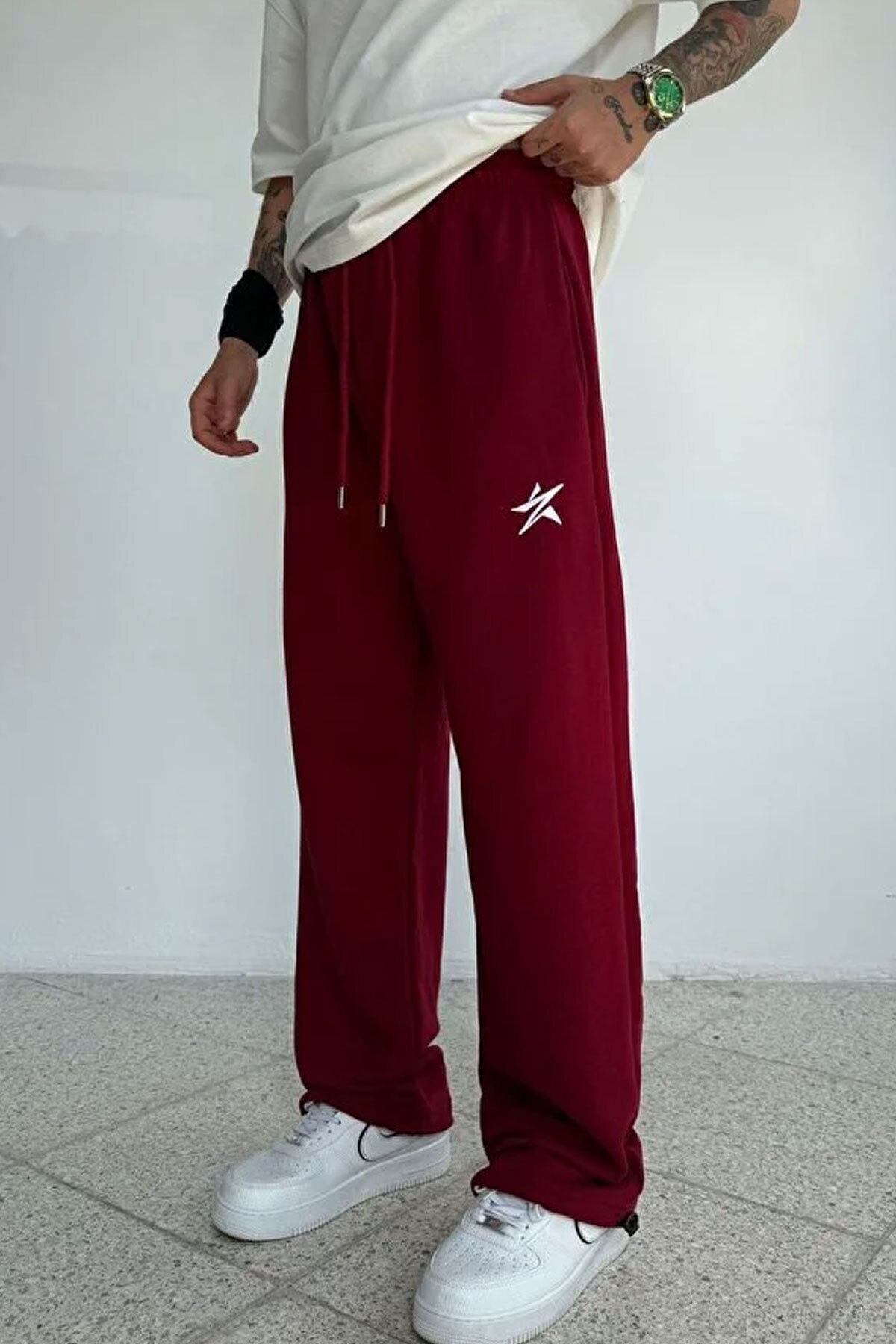 WEARTEX  Yıldız Baskılı Kışlık Kumaş Ayarlanabilir Paça Bol Eşofman Altı - Görsel 4