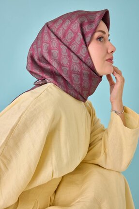 Silk Home Vişne Gri Geometrik Desen Tivil Dokuma Saf İpek Eşarp-11452-57-KVS0837