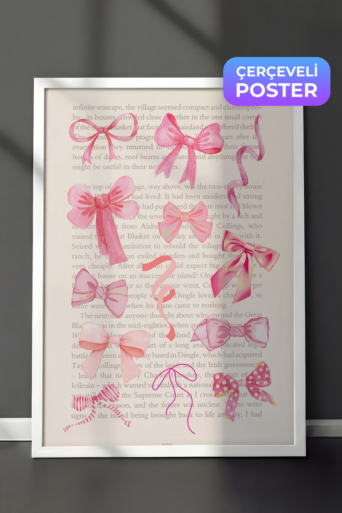White Framed Wall Table Pink Bow Patterns Nursery Decor