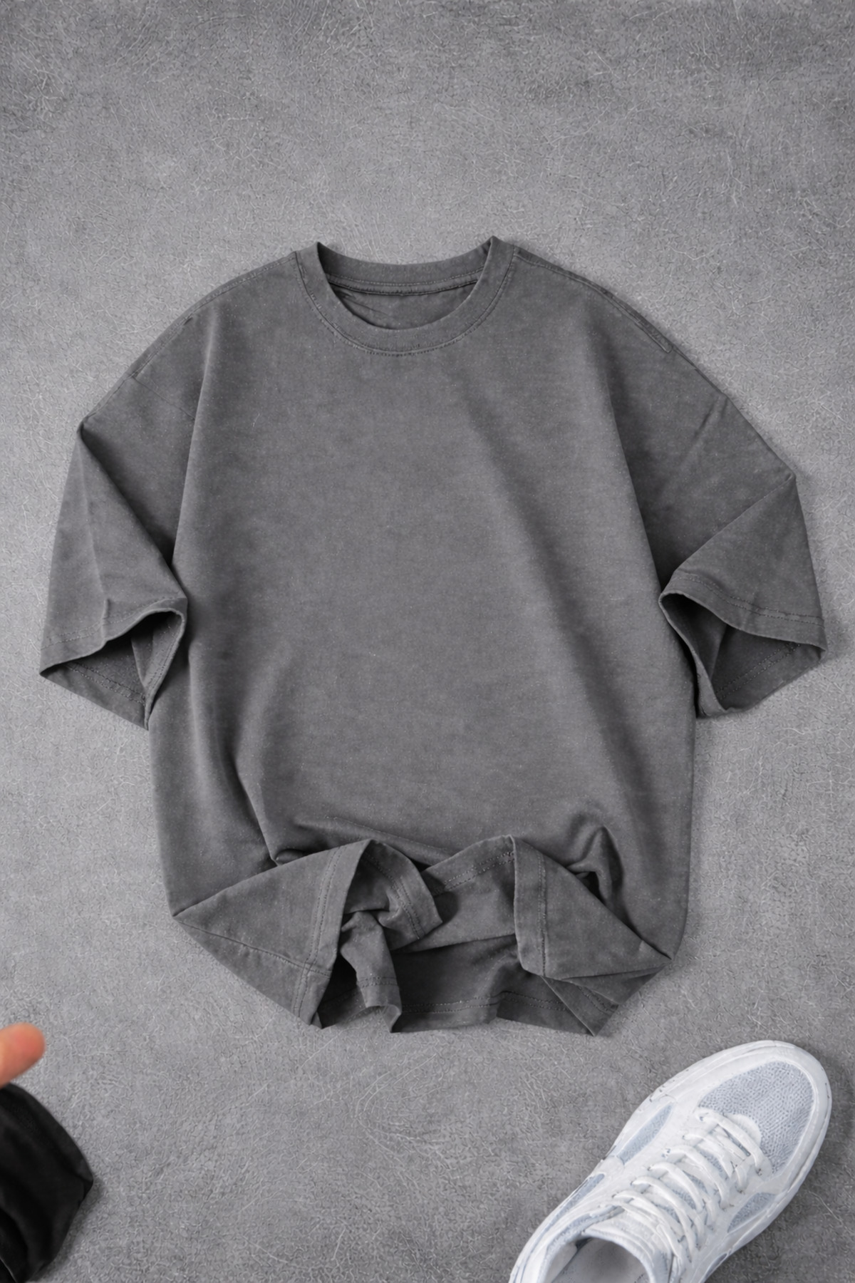 Revasser Unisex Erkek/Kadın Düz Baskısız Oversize Bisiklet Yaka Penye T-Shirt