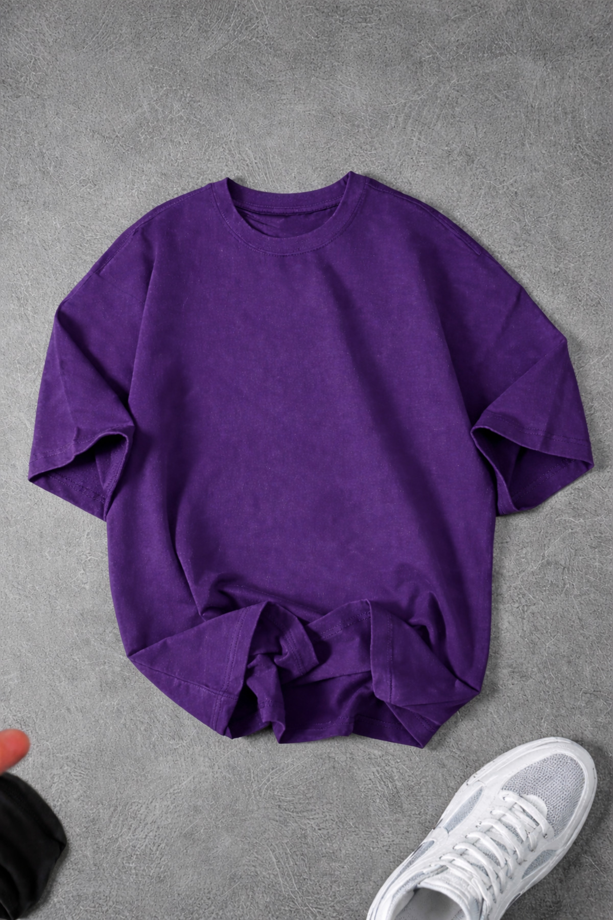 Revasser Unisex Erkek/Kadın Düz Baskısız Oversize Bisiklet Yaka Penye T-Shirt